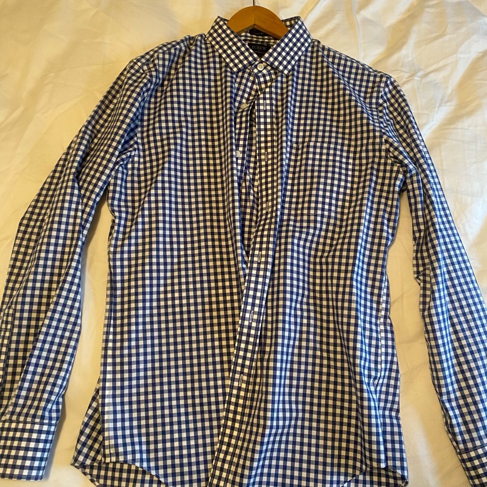 J.Crew Long Sleeve Button Up Men’s Shirt - Blue and White Large